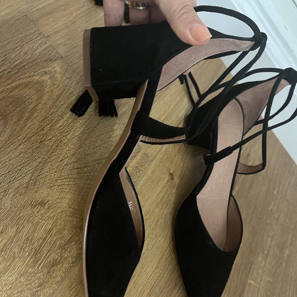 Halogen Block Heel Ankle Wrap Pointed Toe Black - image 5